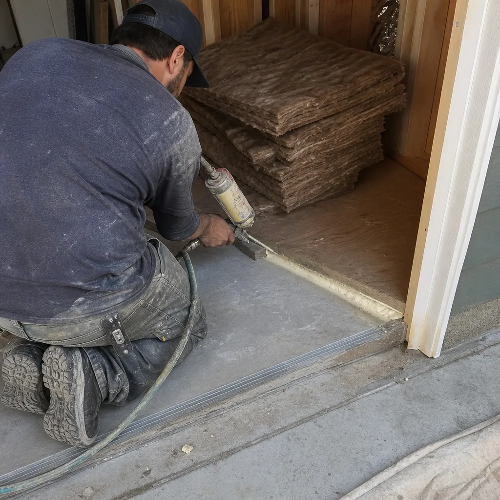 contractor applying sealant to garage floor for ADU conversion